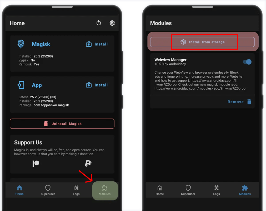 Open the Magisk app and tap on Modules